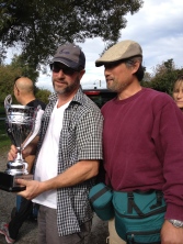 Mark Glavina & Stephen Chen, the winner, with the Gray Cup