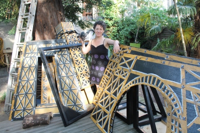 Overpainting the original Eiffel tower panels.
